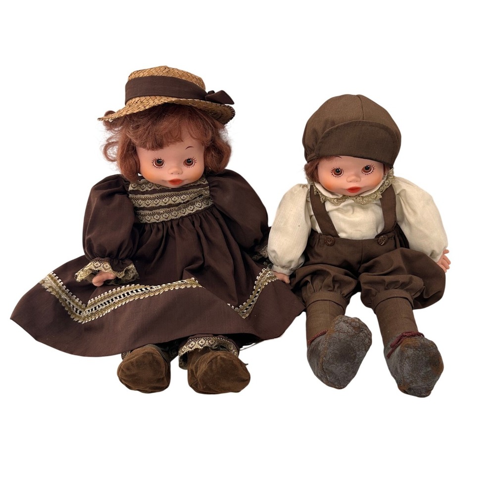 Dolls By Pauline Vintage Character Dolls Boy Girl Pair 18in Brown Old World Toy